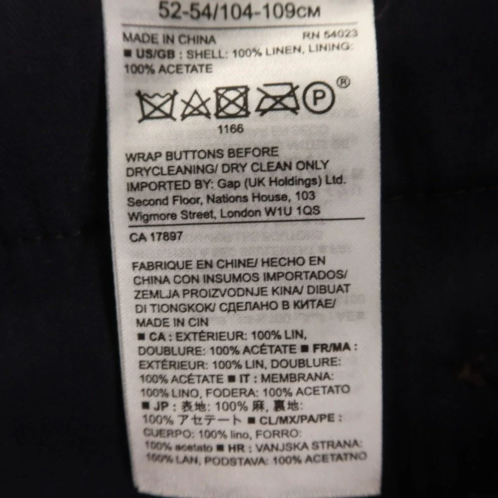 Banana Republic Pants Mens 38x32 Blue 100% Linen Hopsack Slim Breathable